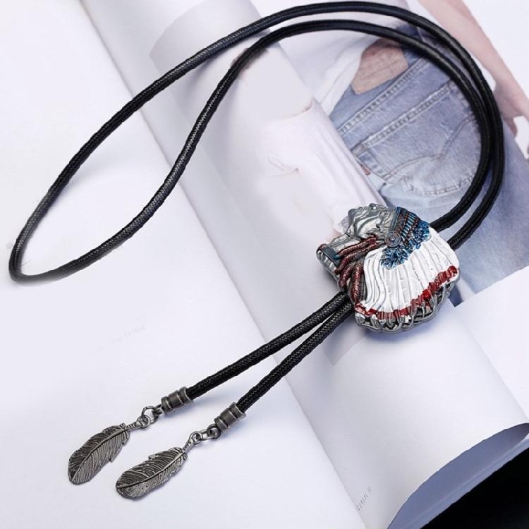Mens Bolo Tie Indian Head Feathered Western Cowboy Necklace Jewelry Shirt Chain