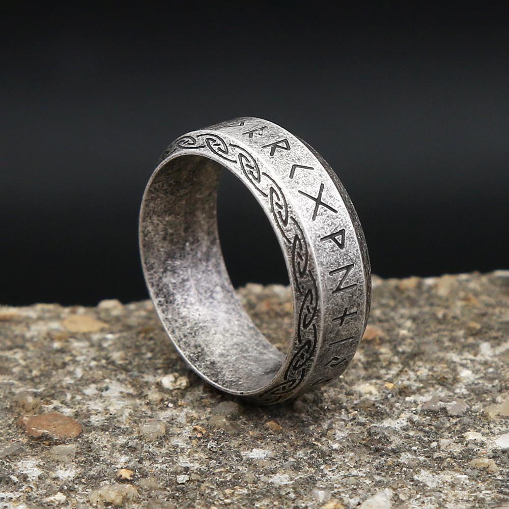 Bague Rune Viking Odin Norse Vintage Punk Simple Acier Inoxydable Bagues Lettres Viking Pour Hommes Femmes Amulette Bijou Cadeau