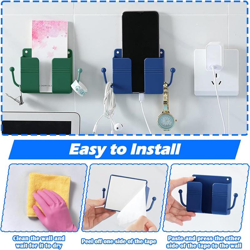 Wall Mount Phone Holder, Phone Stand For Bed, Wall Mounted Shower Phone Holder Remote Control Holder With Hooks