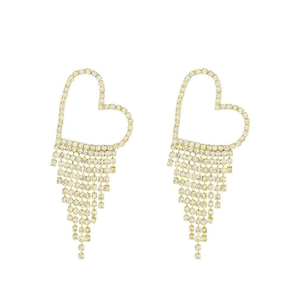 Exquisite Crystal Tassel & Butterfly Heart Stud Earrings for Women - European & American Shiny Ear Jewelry