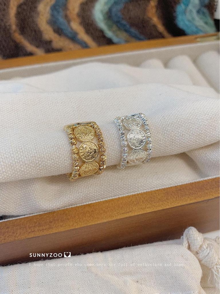 San Francisco Vintage Chic Wide Band Brass Ring, White Gold Plated Retro Index Finger Ring