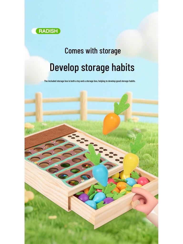 Kid's Wooden Radish Pull Memory Game - Interactive Desktop Toy for Toddlers & Parents