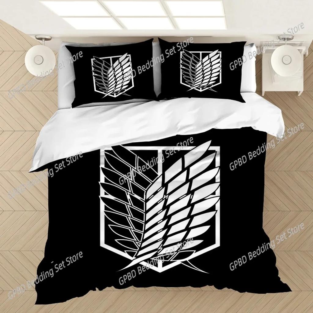 Anime Attack on Titan Bequeme Bettdecke Bettbezug Kissenbezug Bettwäsche-Set Kinderzimmer Dekoration Heimtextilien