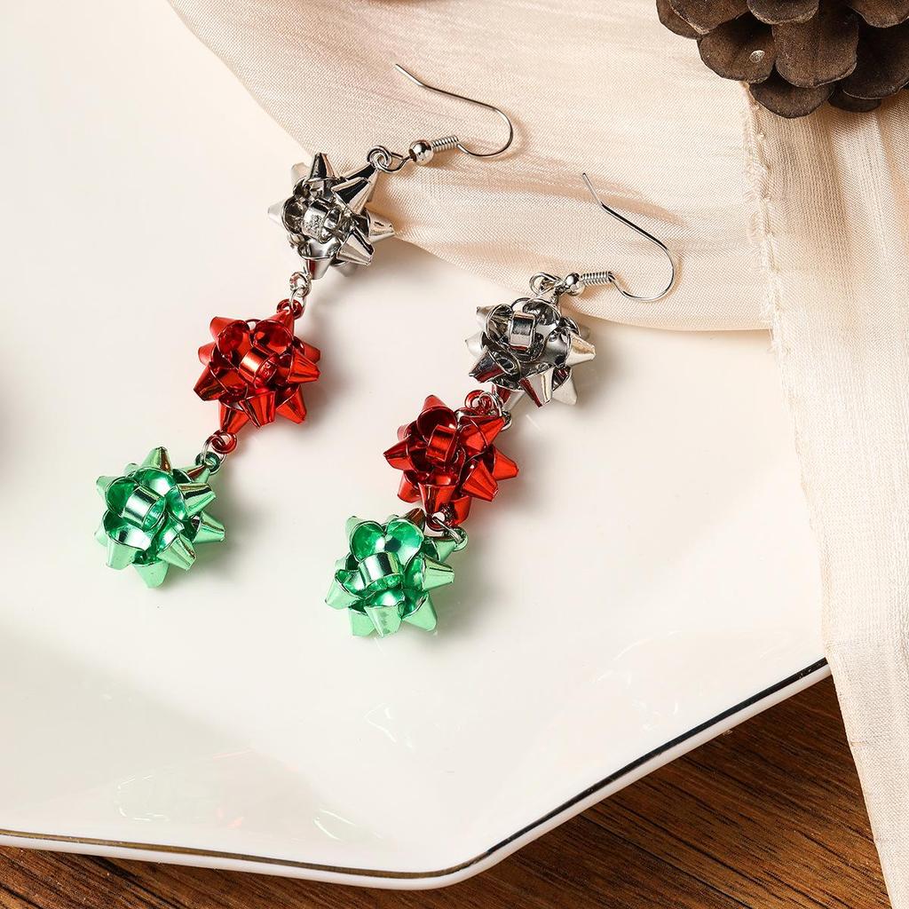 European-American Christmas Geometric Cartoon Earrings: Cute Tree & Bell Pendants