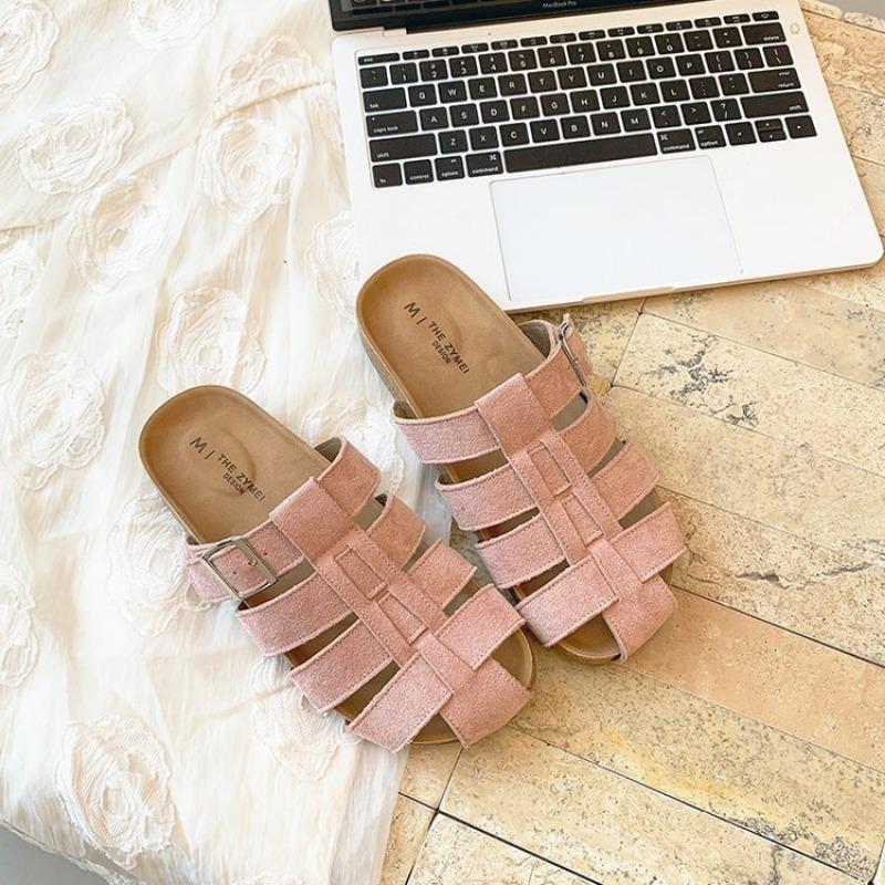 

Cowhide version~ Pig cage hollow bag head half slippers women s outer wear retro flat-bottomed lazy one-pedal sandals 40
