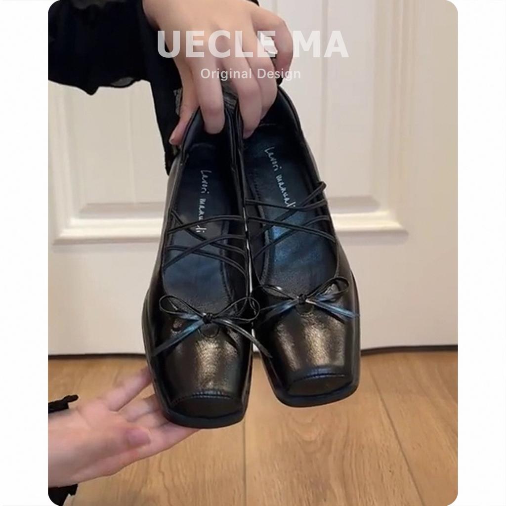 Sheepskin~ French single shoes women's thick heels are beautiful and not tired of high heels ballet shoes retro bow Mary Jane shoes
