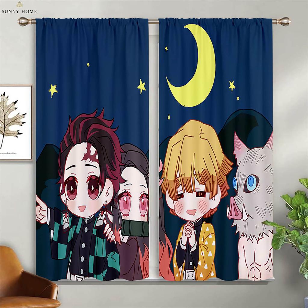 Cartoon Anime Printed Curtains Suitable For Children's Room Dormitory Study Window Decoration Curtains Home Decoration 2 Pieces