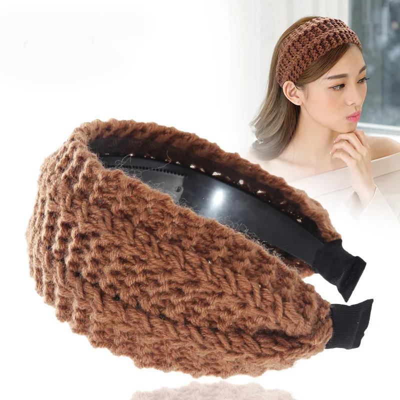 Gestricktes Wollstirnband Altersreduzierendes Haarband Breite Kante Gezahnt Gesichtswaschen Haarspangen Haarschmuck für Frauen Diademe