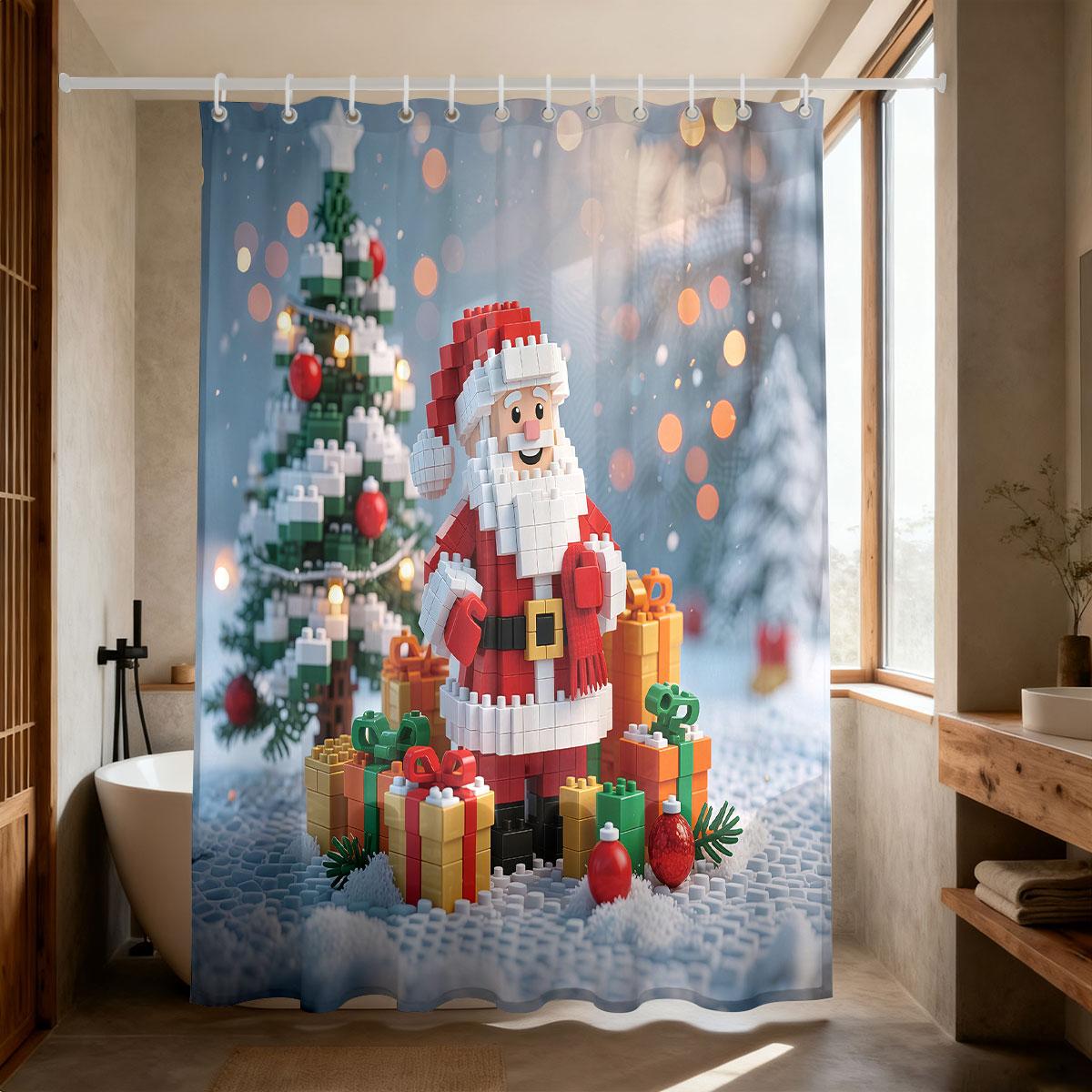 

1 шт. стиль строительных блоков С Рождеством Санта-Клаус принт водонепроницаемая шторка для душа с защитой от посторонних 12 крючков несколько размеров 90x180cm