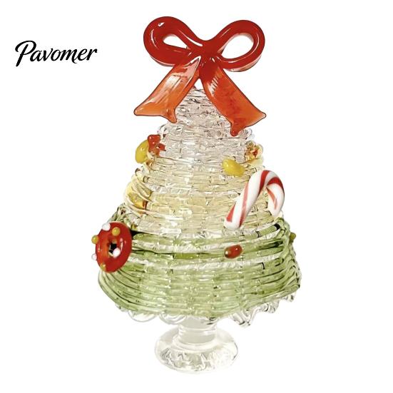 Handmade Colored Glass Decor Glazed Christmas Tree Figurine, Colorful Miniature Xmas Decor, Handcrafted Seasonal Home Festive Ornament Table