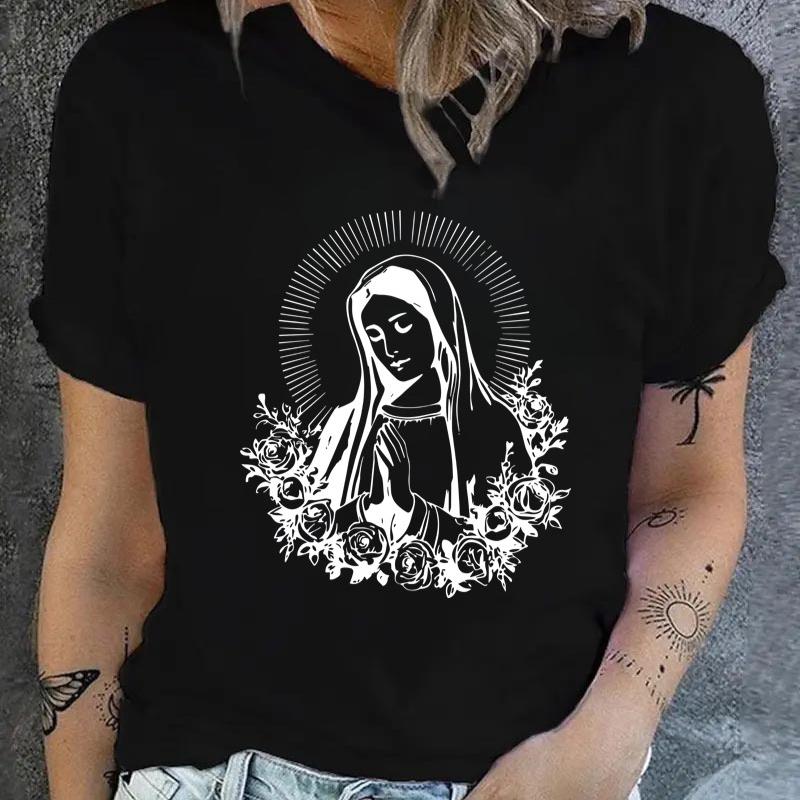 

Women s Printed T-Shirt, Casual Loose Fit, Street Style & Daily Errand XXL чорний