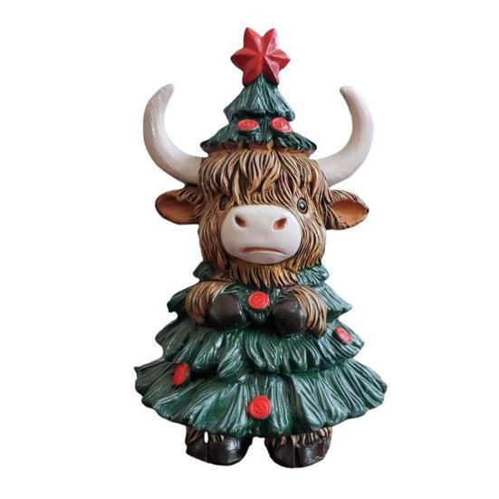 Highland Cow Resin Figurine Halloween Christmas Highland Cattle Cat Statue Animal Sculpture Holiday Party Decoration Ornament