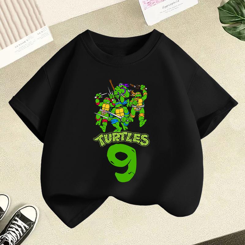 Teenage Mutant Ninja Turtles Clothes Black Summer Boys Number Print TShirt Short Sleeve Cartoon Kids Tops Birthday Gifts 110