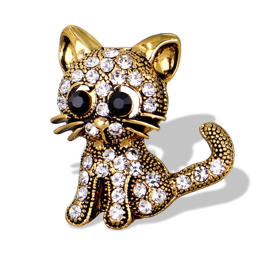 Blucome Cute Little Cat Brooches Pin Up Jewelry for Women Suit Hats Clips Fashionable Chest Flower Retro Cute Kitten Brooch
