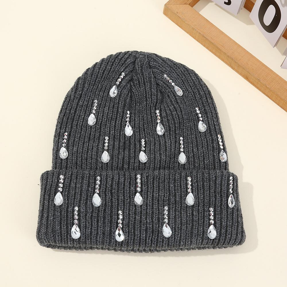 New European and American Pearl Flash Diamond Knitted Hat Double-layer Outdoor Warm Personalized Street Wool Hat Wholesale