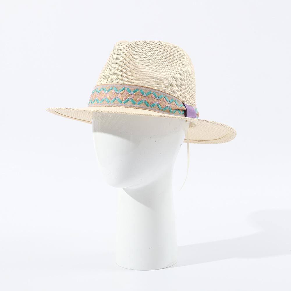 Small fresh British Panama hat Straw hat Flat brim top hat Jazz hat Breathable and comfortable outdoor travel hat