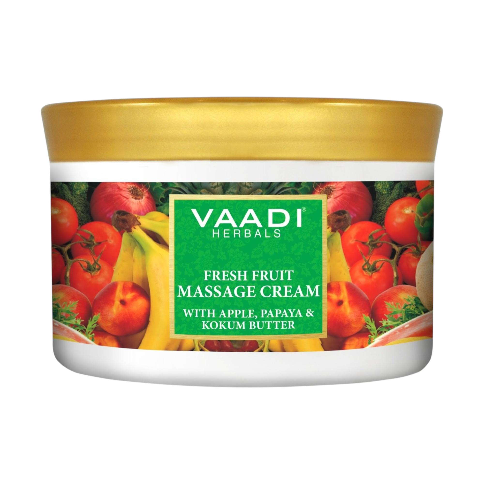 Vaadi Herbals Fresh Fruit Massage Cream Apple Papaya Kukum Butter 500g Soft Hydrating Skin Care