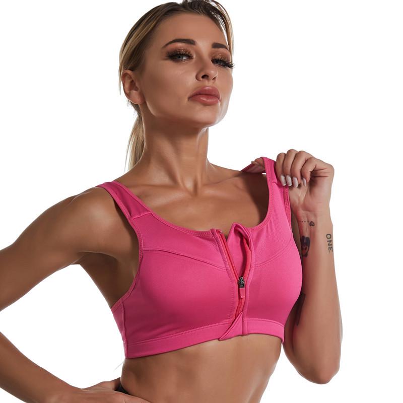 

Plus Size Zip Sports Bra - Wirefree Shockproof Yoga & Running Vest S рожевий червоний колір