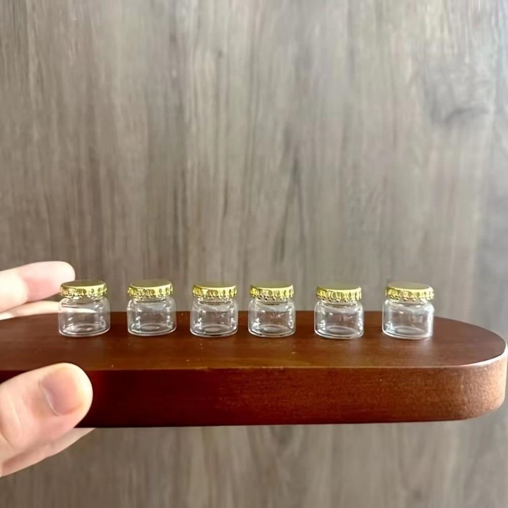 10pcs Exquisite Mini Glass Bottle DIY with Golden Caps Glass Jar Kitchen Model Miniature Figurines Craft Supplies