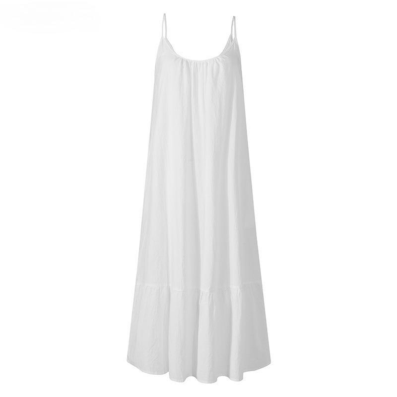 Summer Loose Ruffle Edge A-line Large Size Dress Solid Color Long Dresses Fashion Sleeveless Casual Sweet Suspender Strap Party Simple Elegant Dress