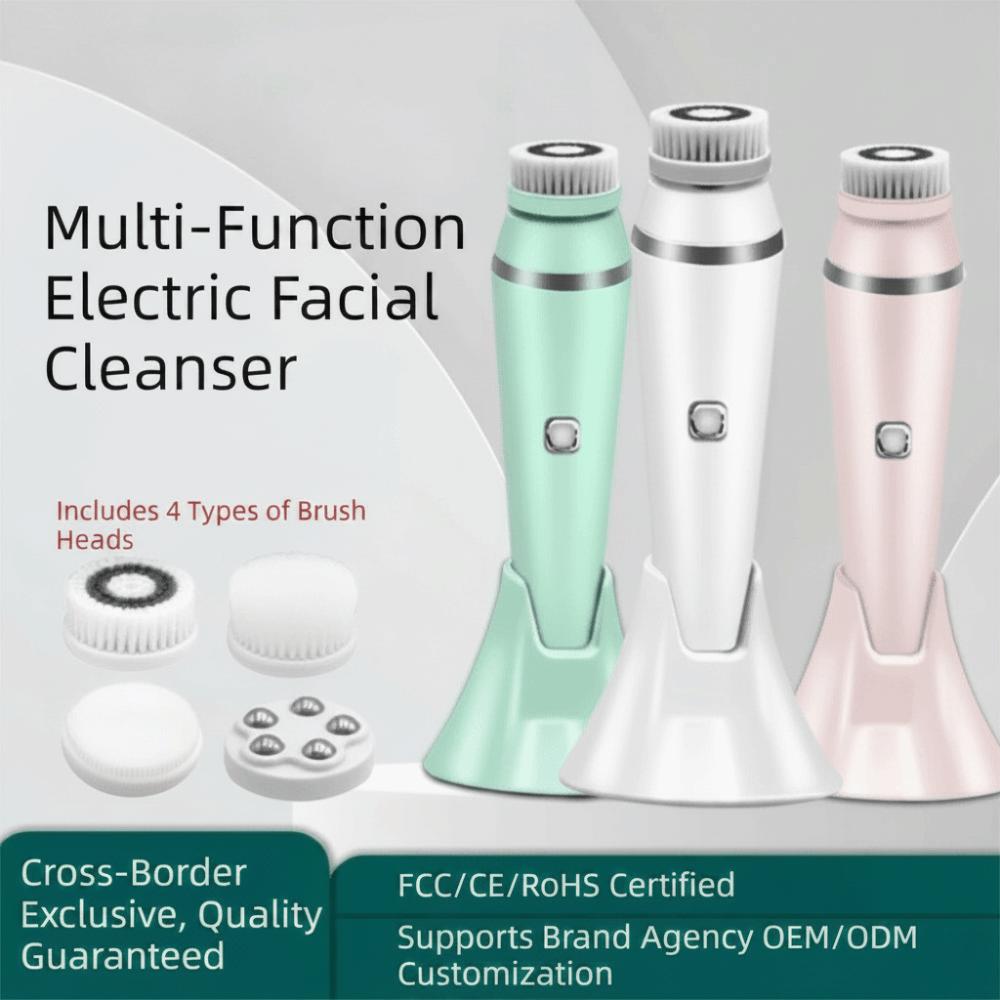 4 Replaceable Brush Heads Electric Facial Cleansing Brush Silicone Face Scrubber Skin Care