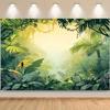 2D Sonnenbeschienener Regenwald Wandteppich für Wohnzimmer, Schlafzimmer & Grünpflanzen-inspirierte Heimdekoration