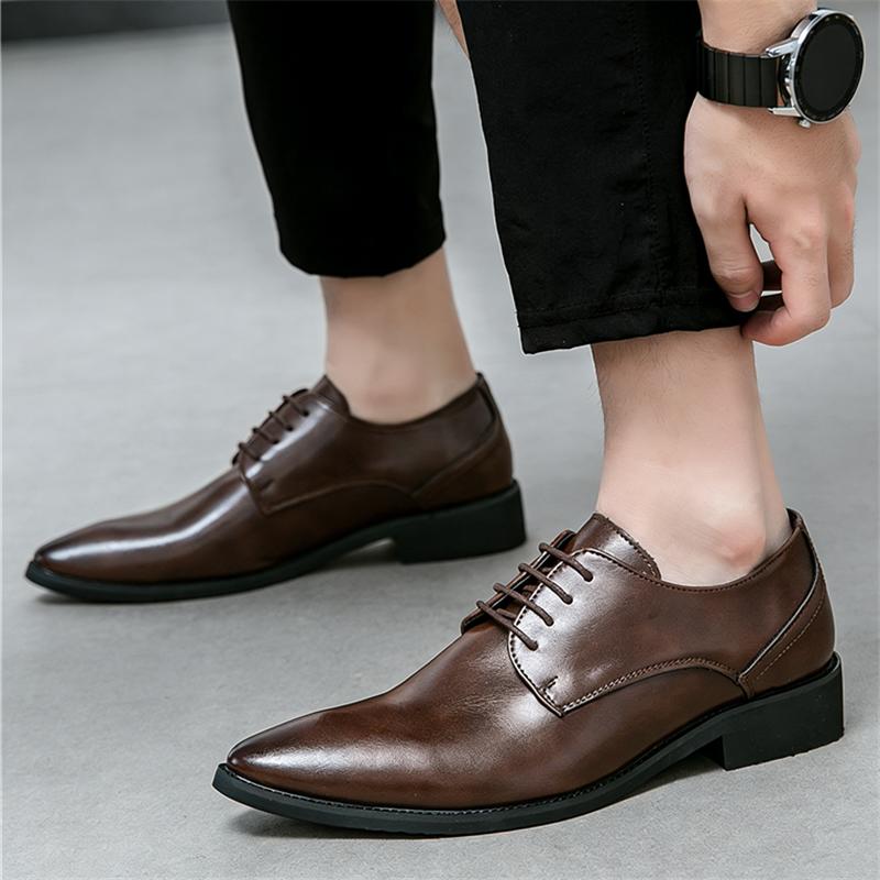 New Fashion Pointed Lace-up Dress Formal Oxford Shoes For Men Black Brown Homecoming Wedding Party Footwear Zapatos Hombre