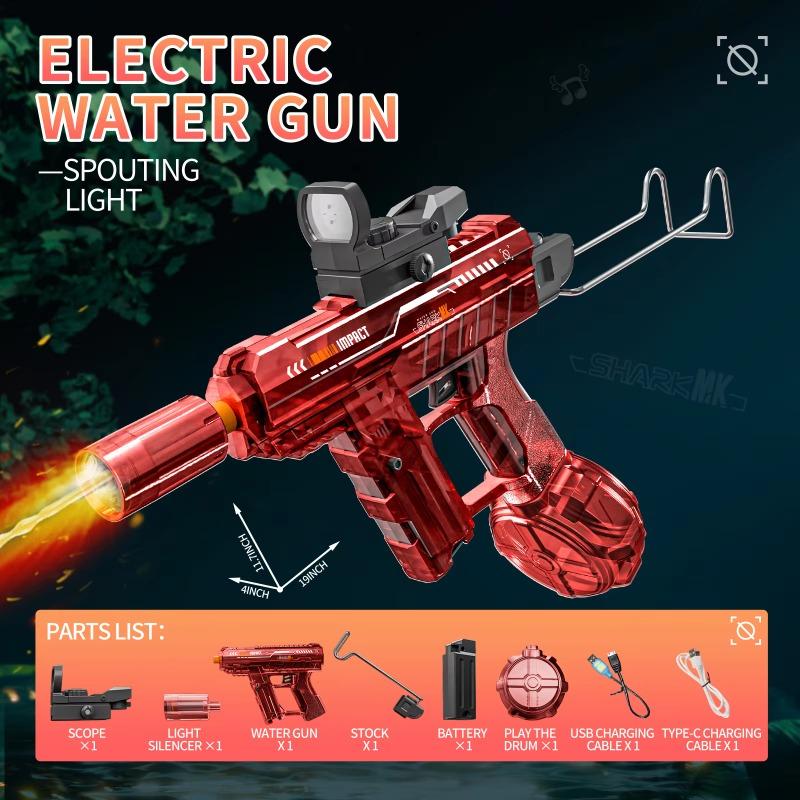 Simulation Shooting Flames Electric Water Gun Toys For Kids Automatic Water Pistol With Recoil Children Summer Outdoor Beach Toy