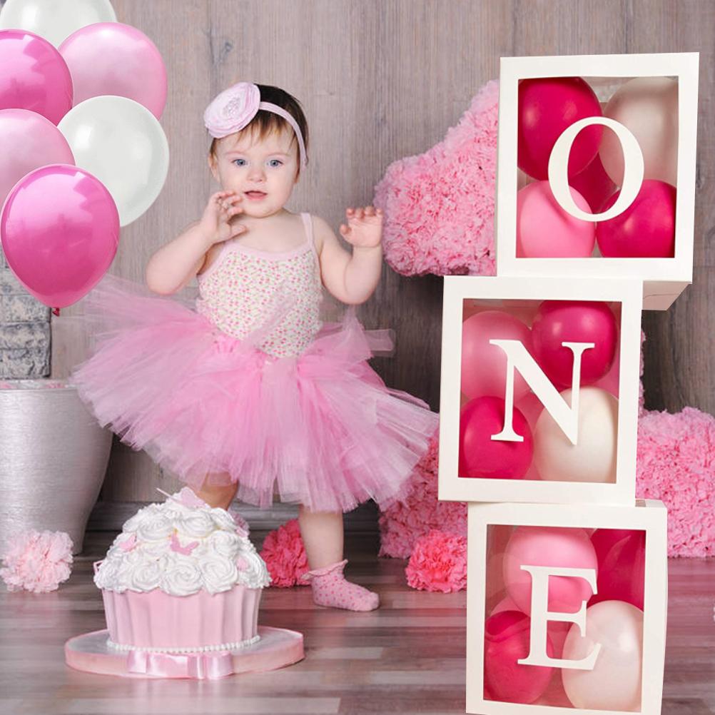 First Birthday Balloon \'\' Boxes for Baby Boy Girl with 26 10inch Balloons Baby 1st Birthday Decor