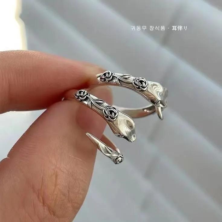Fashion Winding Snake Rings Women Men Punk Hip Hop Minimalist Charm Minimalist Open Adjustable Silver Color Ring Daily Jewelry