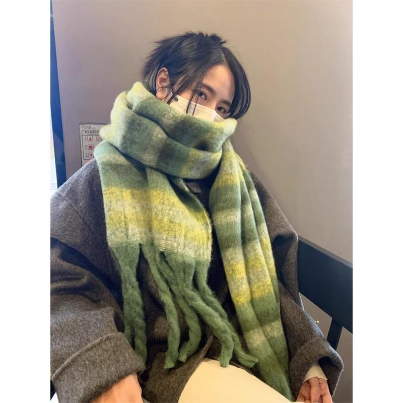 Fashion brand green plaid imitation cashmere scarf women's winter fringed thickened warm scarf high-grade student women