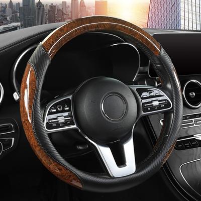 1pc Peach Wood Grain Car Steering Wheel Cover Non-slip Four Seasons General Motors Handle Cover Fits 14.5-15" Steering Wheels