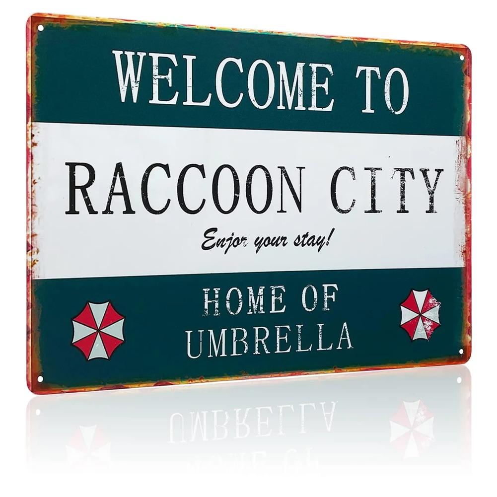 

Metal Tin Sign Personality Retro Resident Welcome to Raccoon City, Umbrella Sign Home, Home Material Iron Sign, Style Metal Deco 20x30cm（7.8x11.8inch）