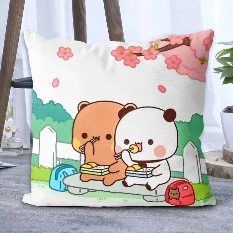 Panda Bubu And Dudu Printing Throw Pillow Cartoon Square Pillow Kawaii Anime Soft Waist Sofa Cushion Throw Bedroom Pillowcase