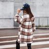 Women Fashion Winter Warm Comfortable Long Sleeve Lapel Two Pocket Plaid Woolen Coat Outerwear