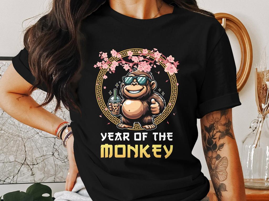 Chinese New Year Monkey T-Shirt, Lunar New Year Zodiac Monkey Tee, Year of the Monkey Shirt, Fun Boho Monkey Graphic Tee
