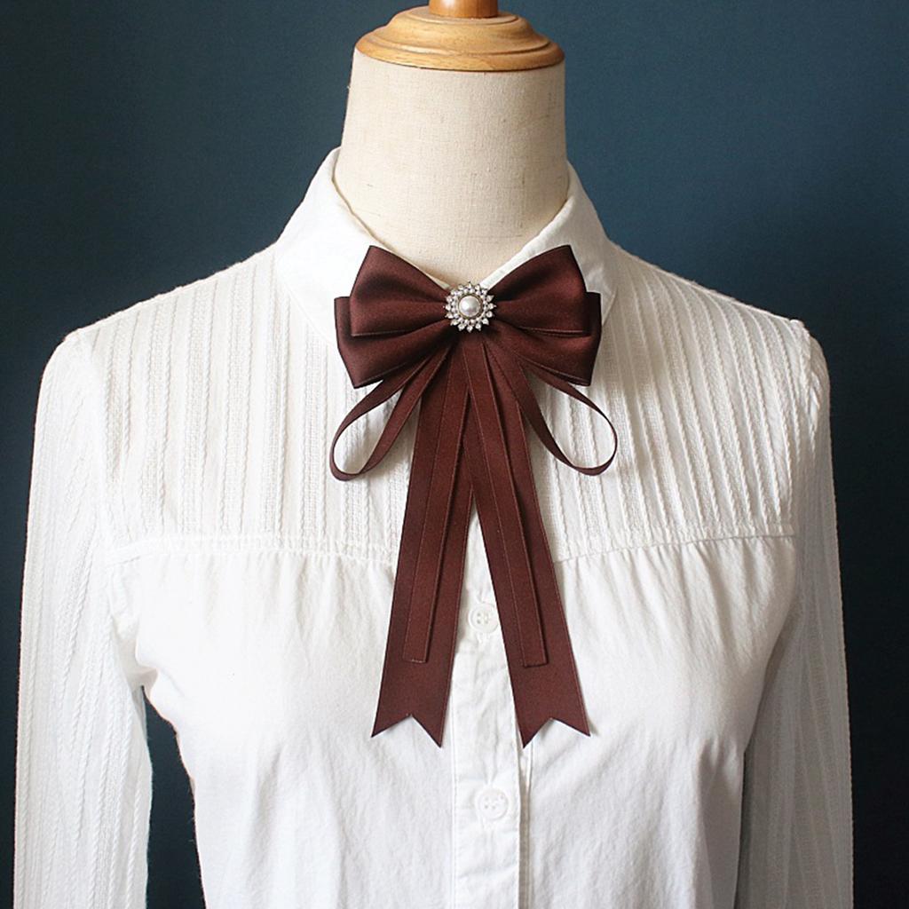 Coffee Brown Necktie Fashion School Uniform Bow Tie Solid Color Necktie for Women's Shirts