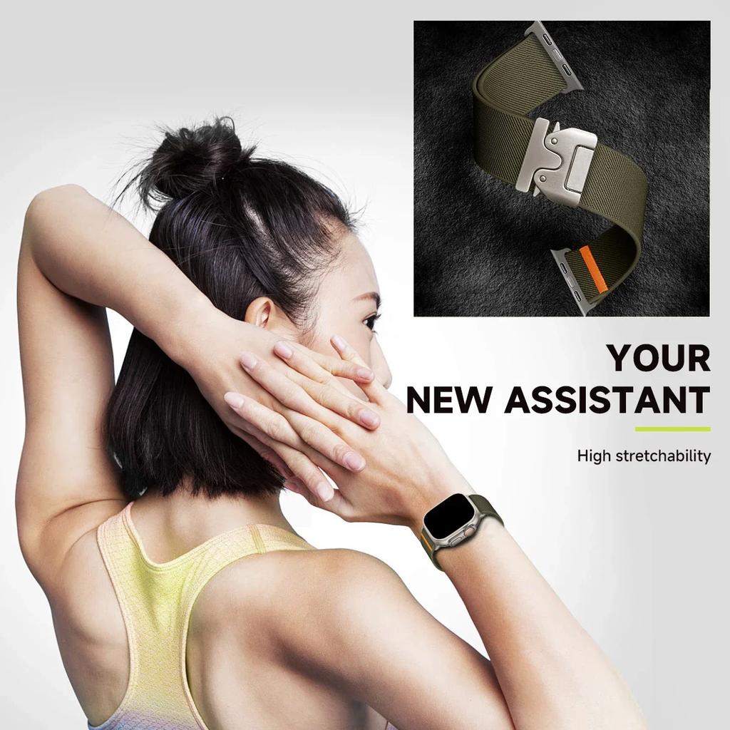 Nylonarmband für Apple Watch Armband Ultra 2 49mm 46mm 45mm 41mm 44mm 42mm Geflochtenes Elastisches Armband für iWatch Serie 10 9 8 7 6 SE