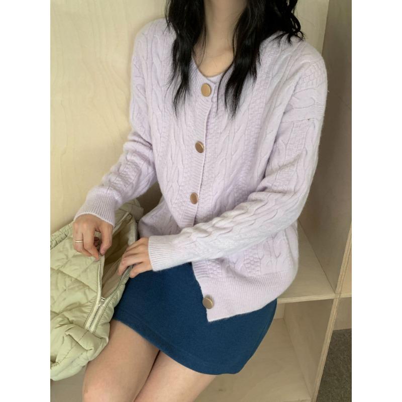 

Retro twist sweater jacket women s autumn and winter new lazy wind loose soft waxy thickened knitted cardigan One size фиолетовый