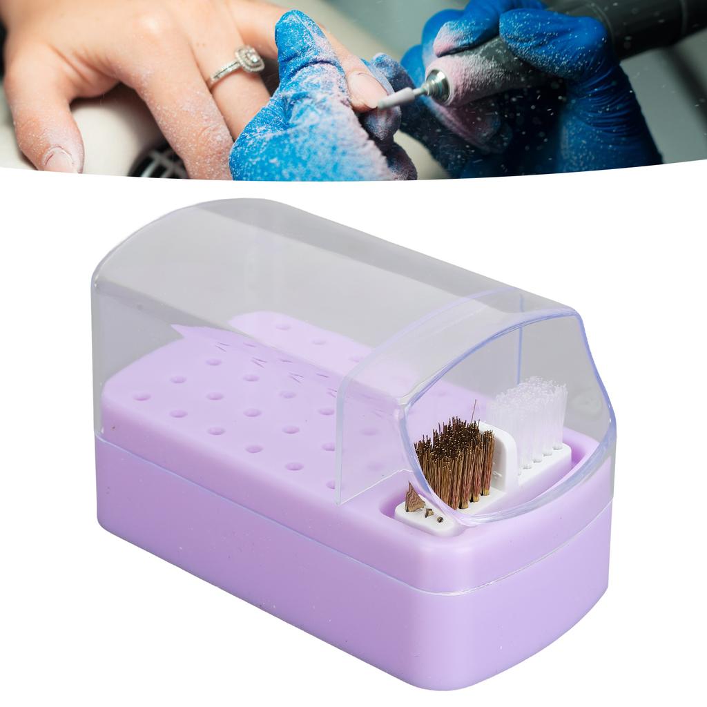 30 Holes Nail Drill Bit Holder Stand with Cleaning Brush Dust Proof Storage Container Box Case for Home Salon