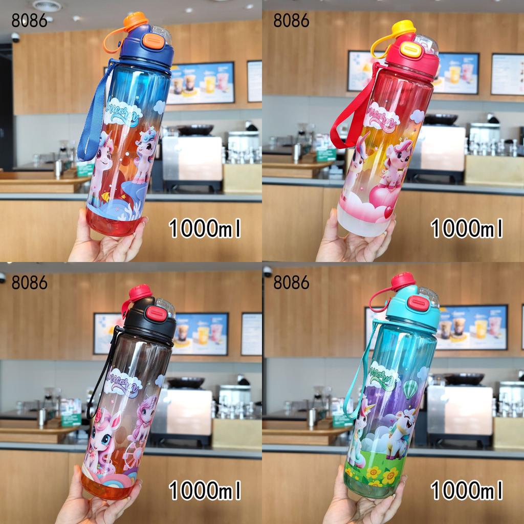 Unicorn Pattern Plastic Water Bottle With Leakproof Cap For Outdoor Sports And Daily Use