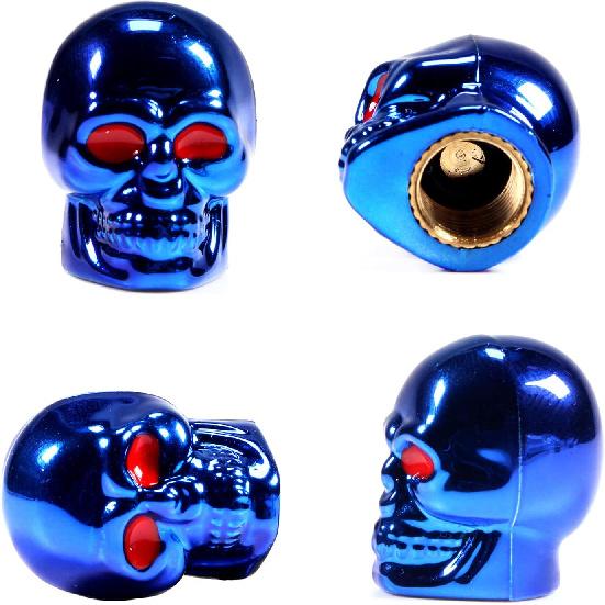 Dsycar Skull Style Tire Valve Stem Caps Antirust Copper Core, Red Eyes with Rubber Ring, Universal Stem Covers for Cars, SUVs, Bike and Bicycle,