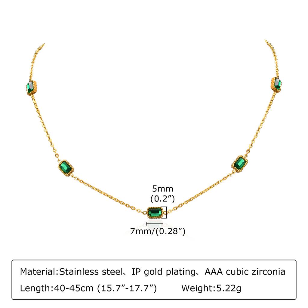 Chic Green Color CZ Stone Choker Necklaces for Women Jewelry, Gold Color Stainless Steel Chain Collar, Ladies Girls Party Gift
