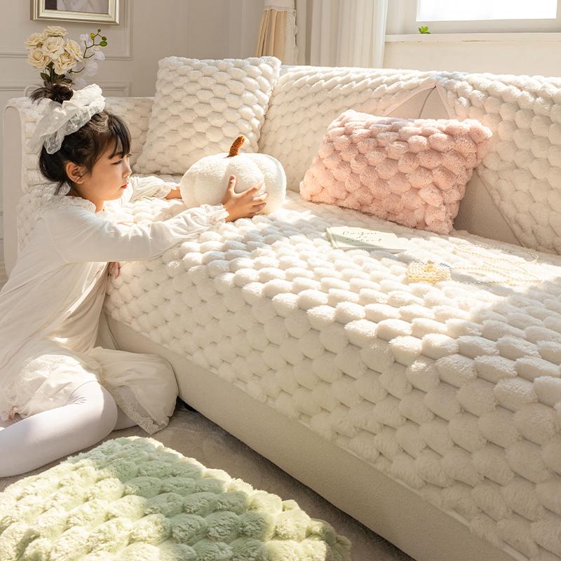 Plush Sofa Cushion Winter High-Grade Non-Slip Winter Thickening Genuine Leather Seat Cover Cover Cloth