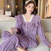 Ny stil Senior Sense Princess Wind Pyjamas Dame Coral Flanell Vinter todelt sett Cashmere fortykket dress