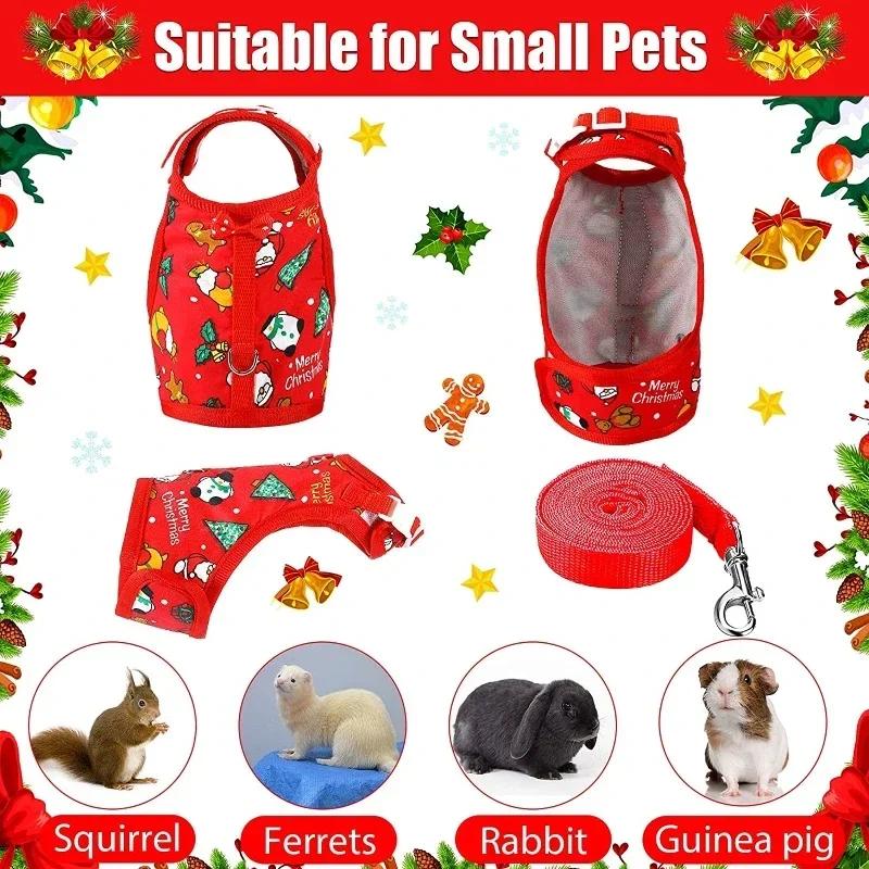 Kleintier Festival Kaninchen Weste Geschirr Leine Set Ausbruchsicher Rot/Grün für Hamster Mäuse Meerschweinchen mit Weihnachtskostüm
