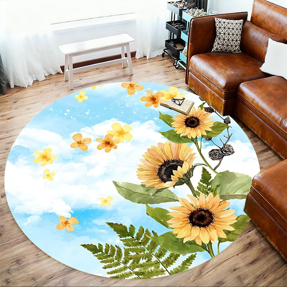1pc Sunflower Clouds Round Chair Mat Area Rug - Non-Slip, Floor Mat for Office, Bedroom, and Indoor Decor C1125565