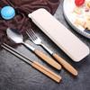 Wooden Handle Stainless Steel Tableware Three-Piece Set Chopsticks Fork Spoon Students Outdoor Travel Gift Tableware Set4