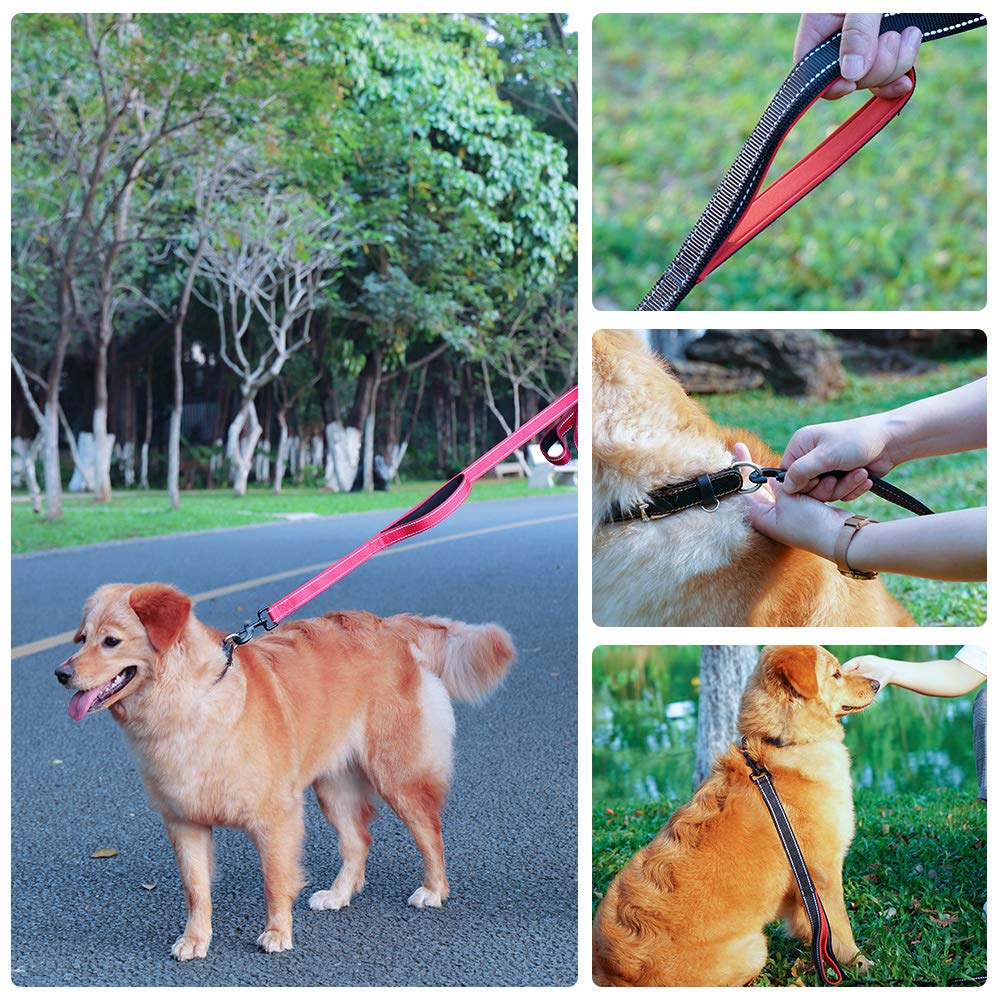 MOE Dog Leash, Suitable for Large and Medium Dogs, 2 Handles, Adjustable Long Leash, Reflective Nylon Leash, 1.5m Long, for Walking and Training (Red)