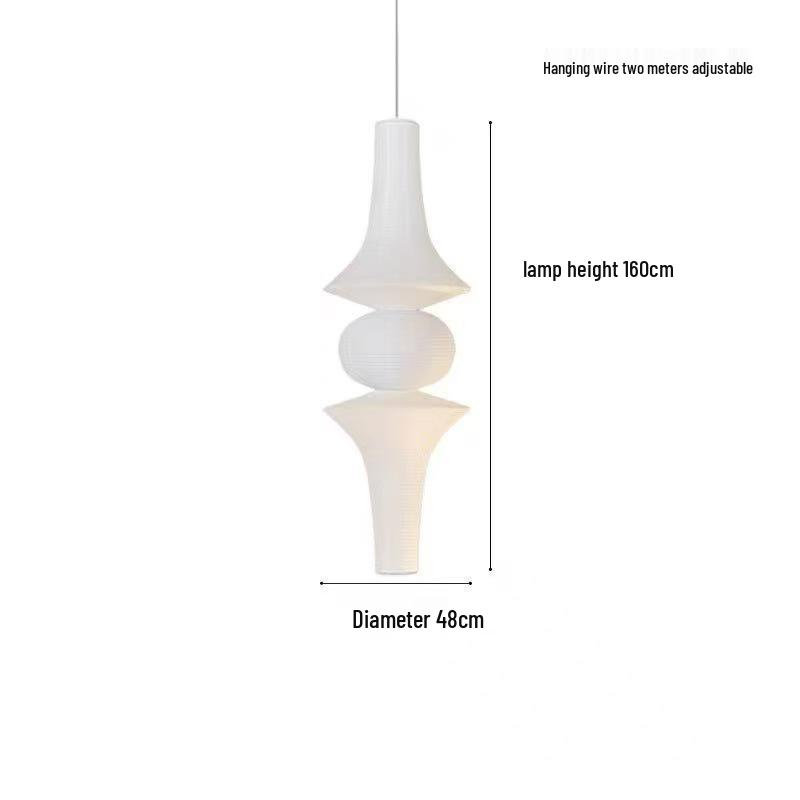 Japanese Wabi-sabi Style Isamu Noguchi Xuan Paper Long Vintage Chandelier for Aisles, Staircases, and Loft Window Displays.